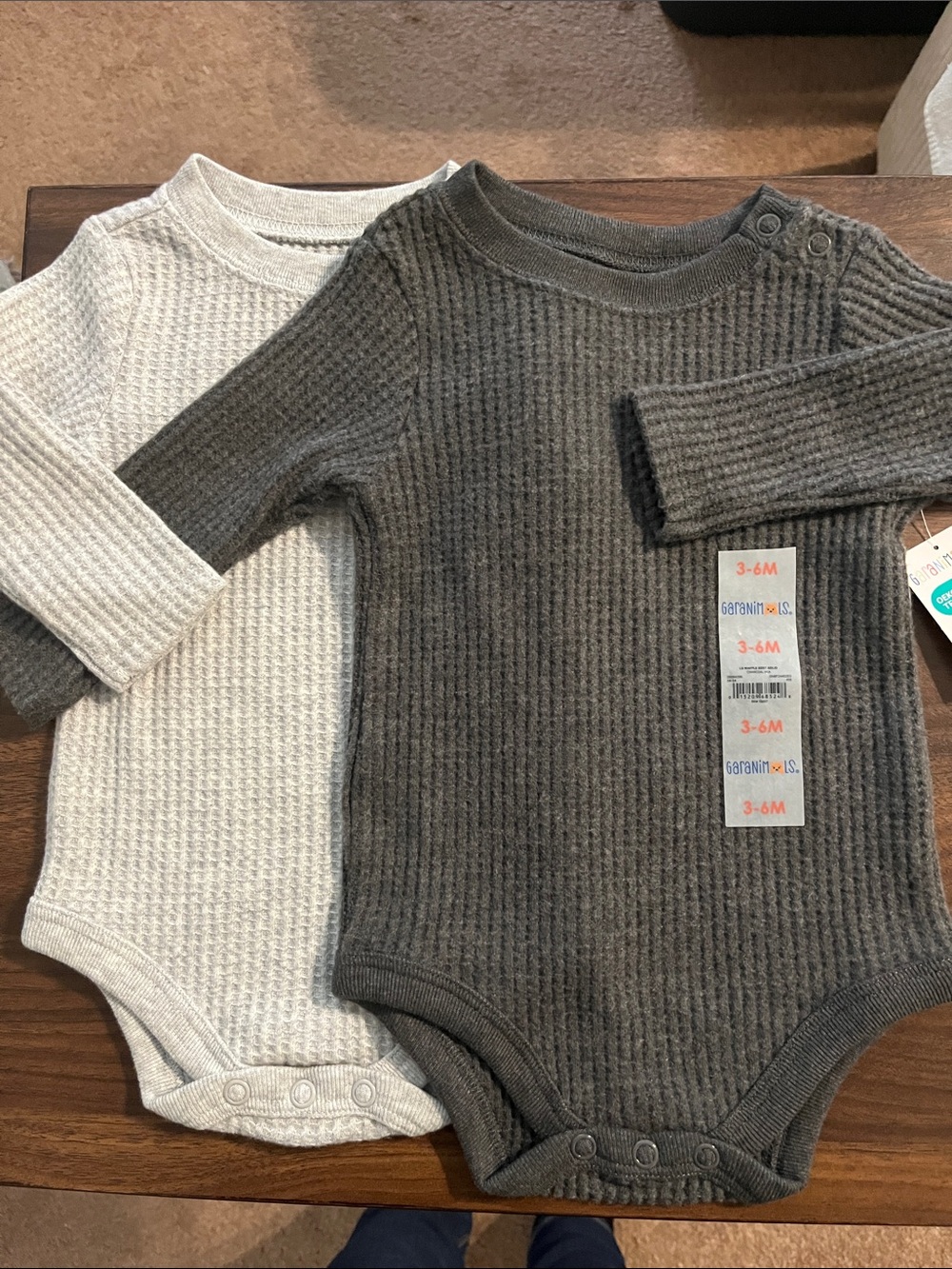 Garanimals Long Sleeve Waffle Knit One-Piece Bodysuit - dark and light gray